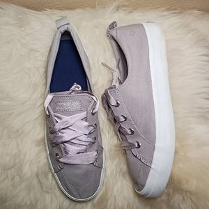 Sperry Crest Vibe Satin Lace sneakers on lavender